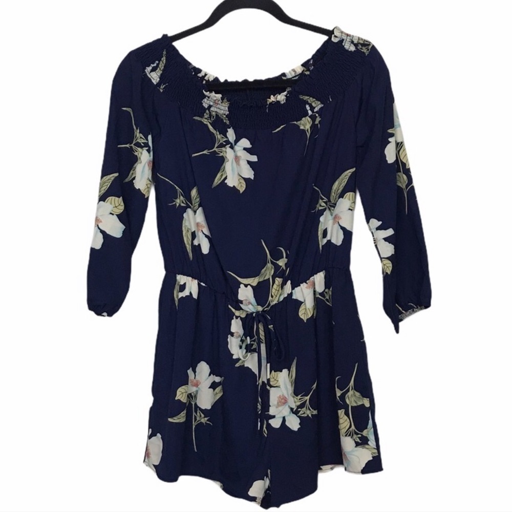 I Joah Blue Floral Off The Shoulder Romper